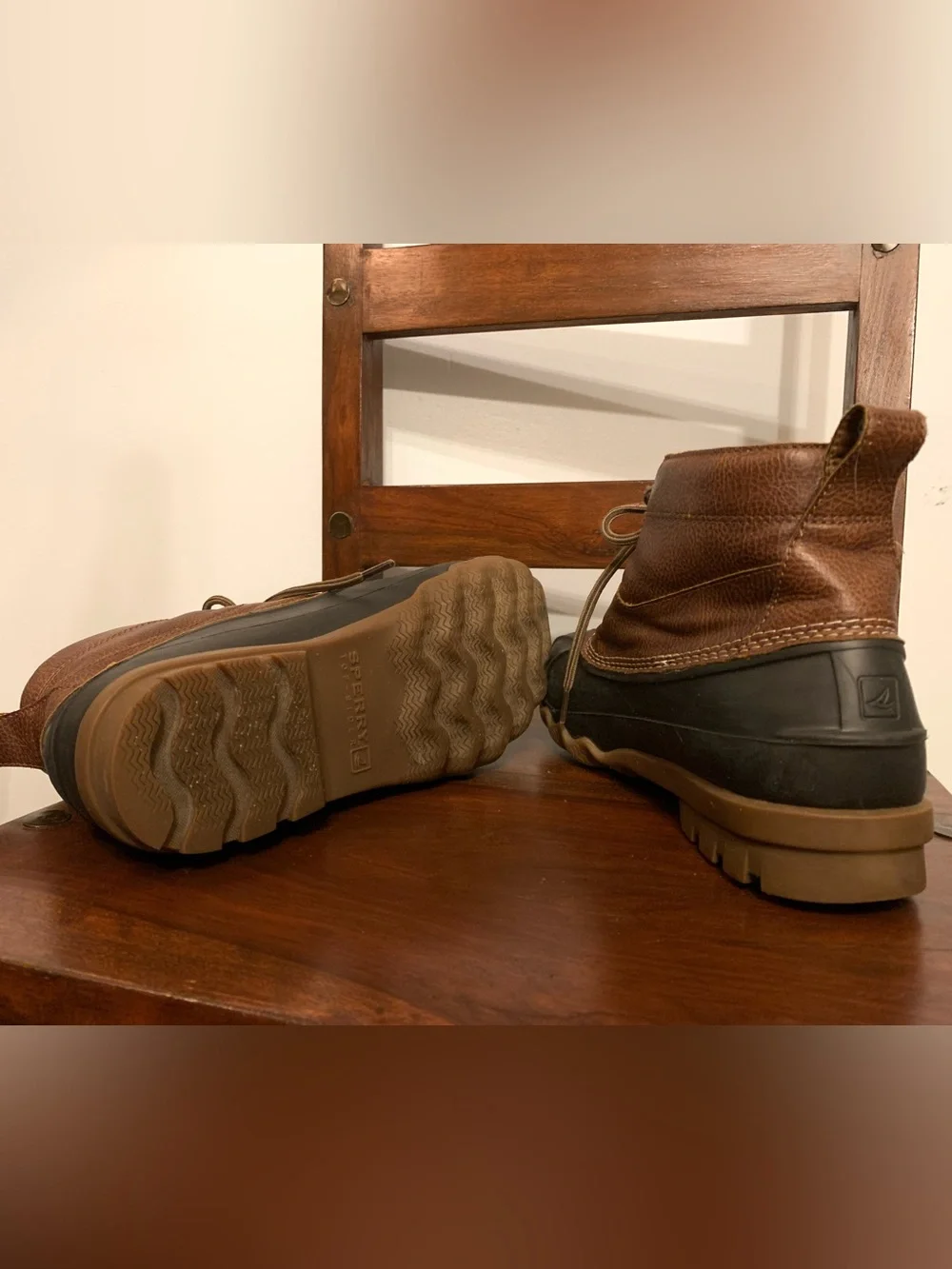 Sperry Brown Leather and Black Rubber Lace-Up Duck Boots